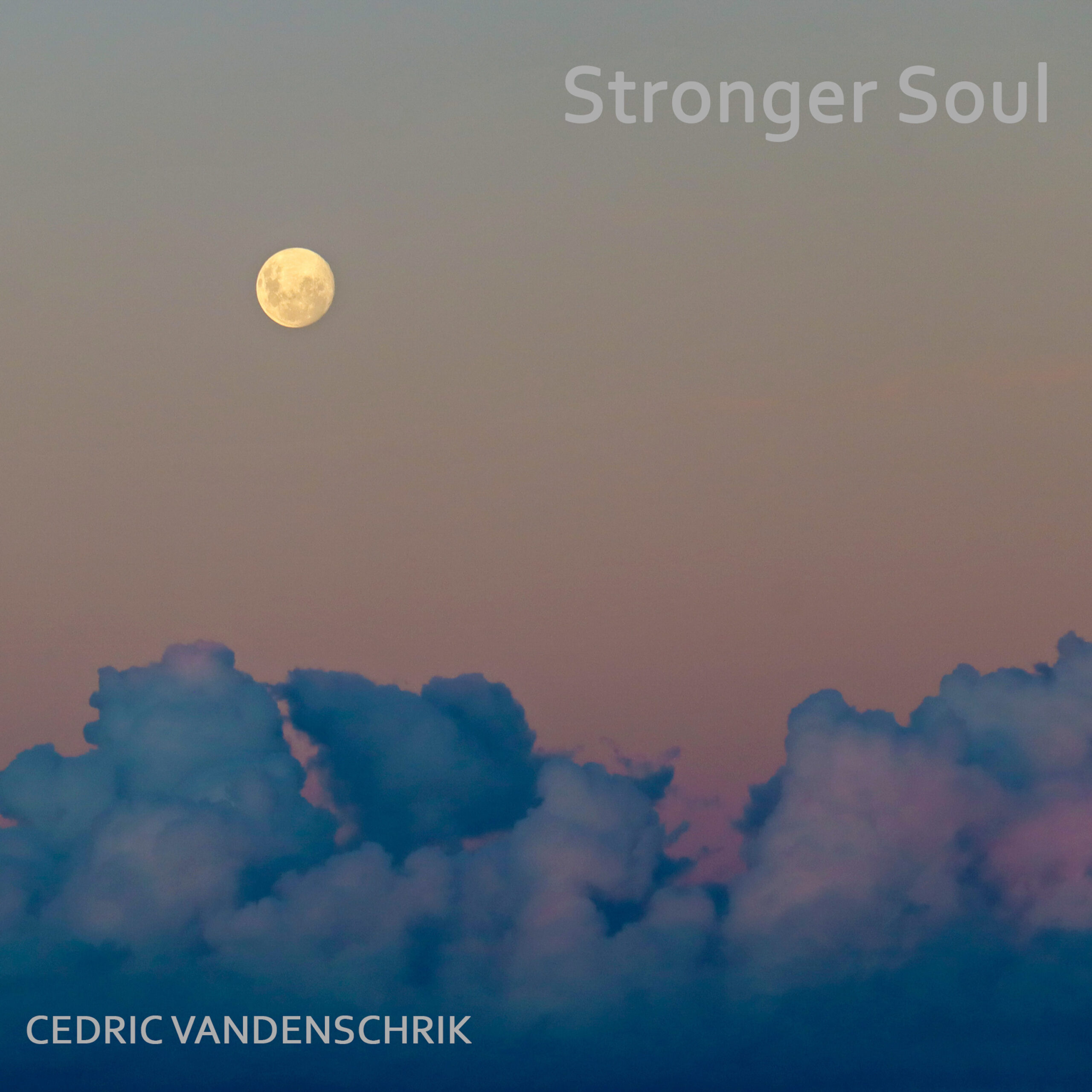 Moon over some clouds with writing: Stronger Soul - Cedric Vandenschrik